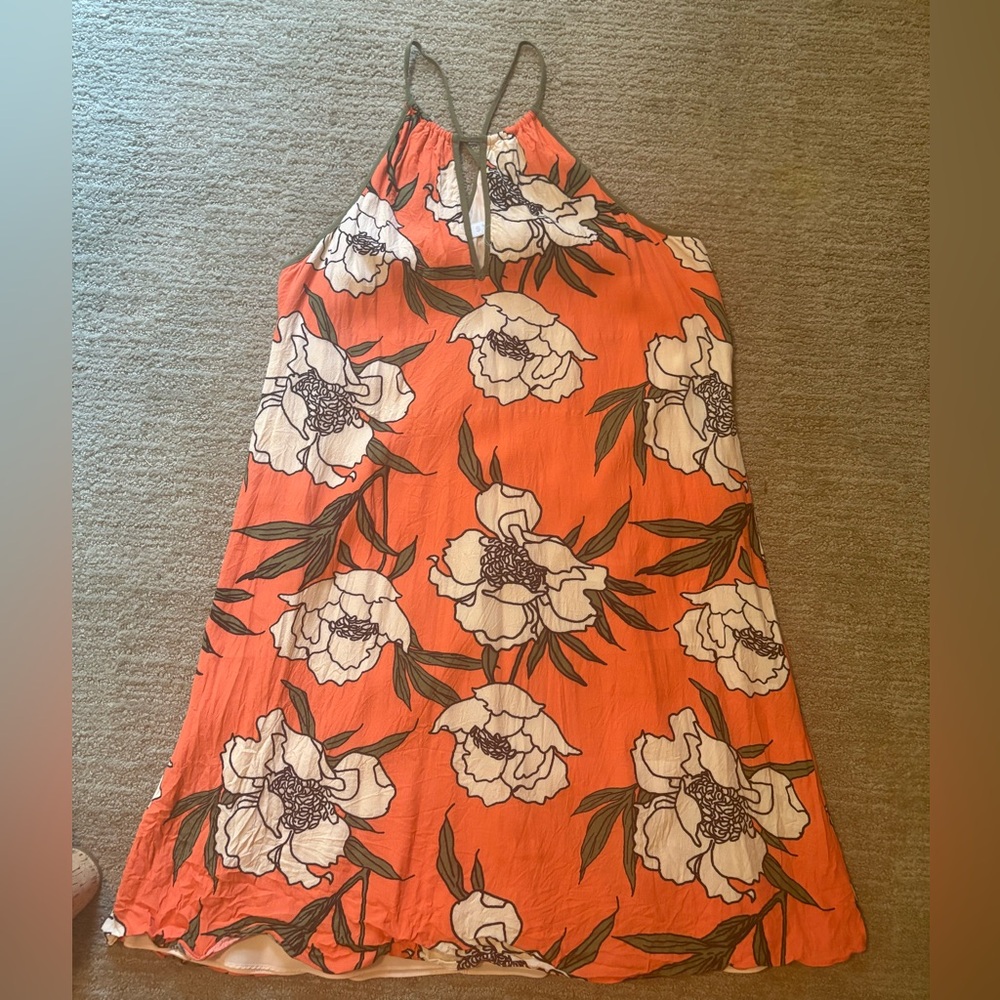 1. State Floral Halter Dress in Orange and Cream fully lined